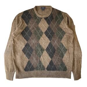 Dockers Men Sweatshirt Size L Brown Argyle Long Sleeve Crew Neck Rayon